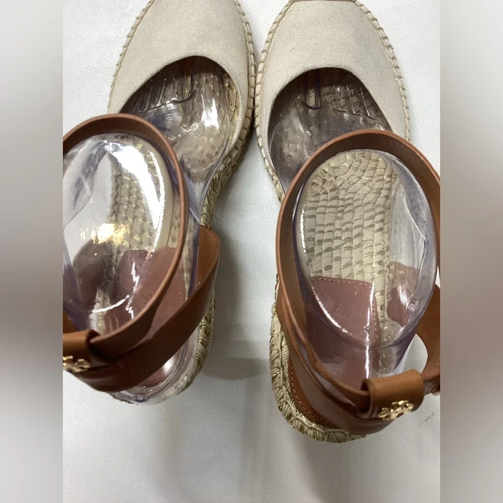 Tory Burch Espardille Beige Wedge Sandal Women's Size 10